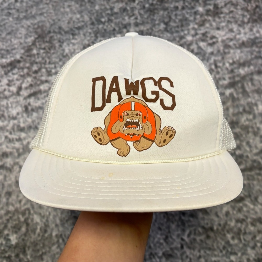 Vintage Cleveland Browns Trucker Hat The Madhatter NFL White 80s 90s Snap Back